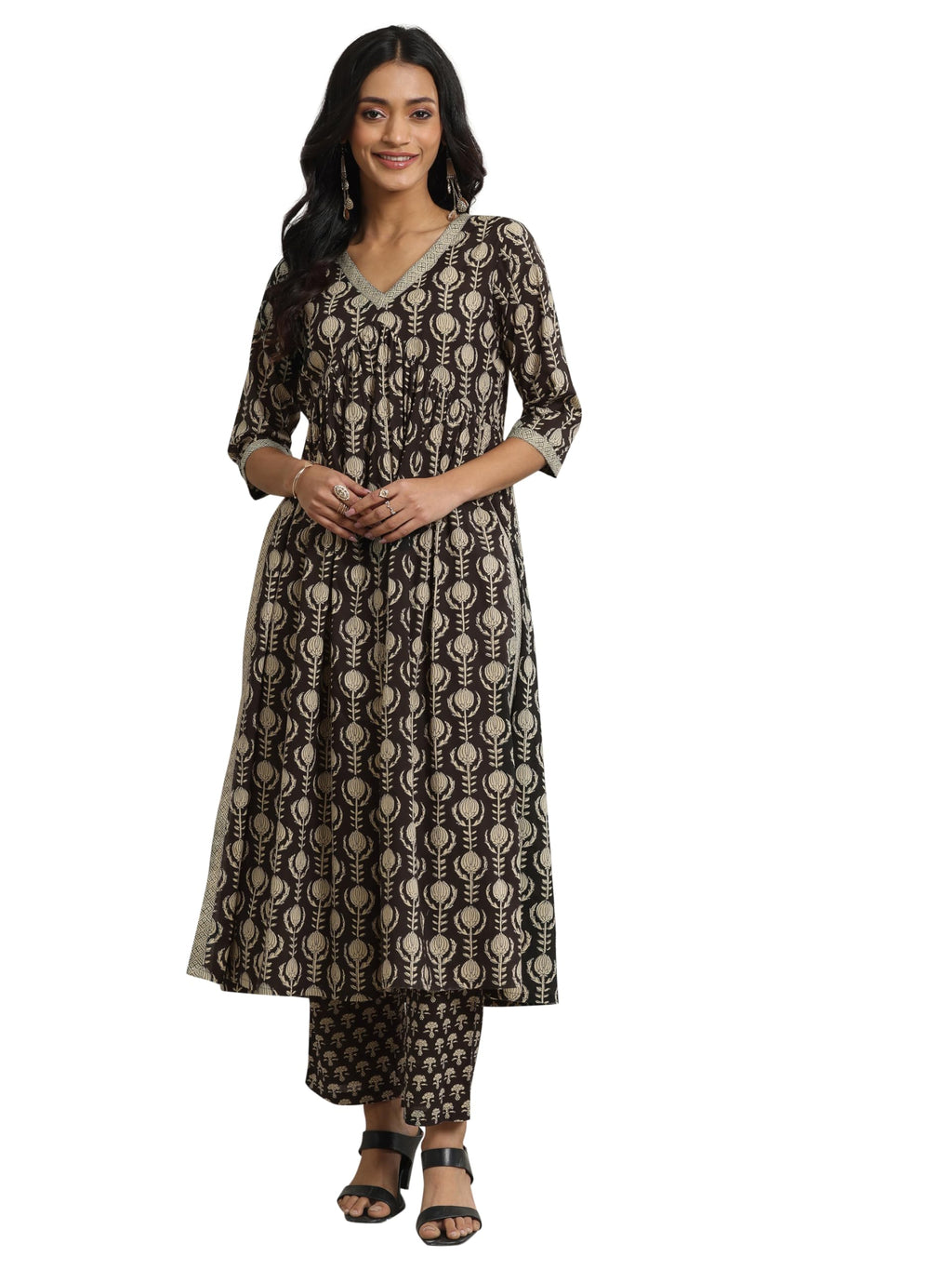 Libas WomenS Pure Cotton Ethnic Motifs Kurta Set (400118O_Black_L)
