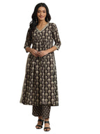 Libas WomenS Pure Cotton Ethnic Motifs Kurta Set (400118O_Black_L)