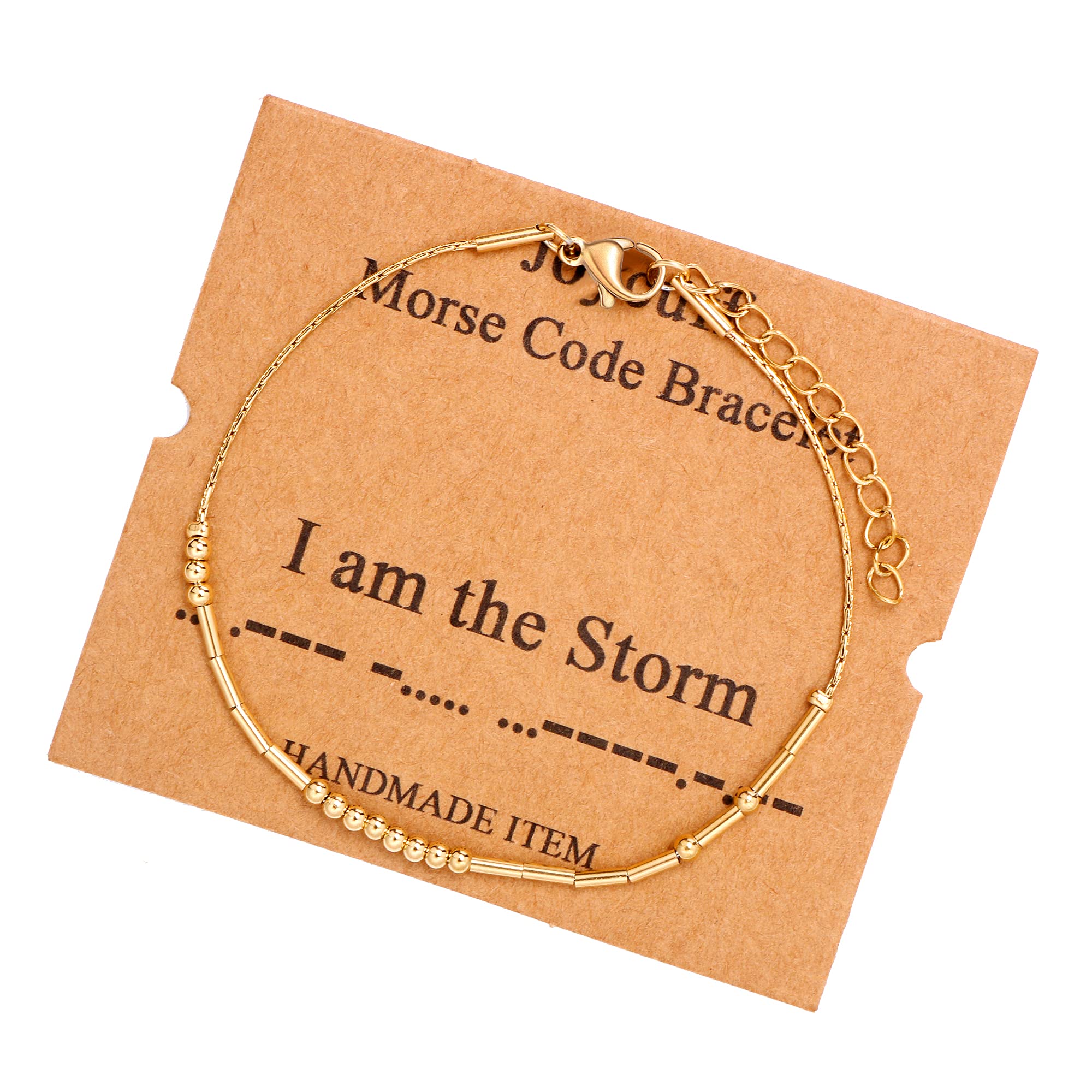 JoycuFF Gold Morse Code Bracelets for Women I Am the Storm Inspirational Birthday Mother's Day Christmas Gifts for Best Friend M