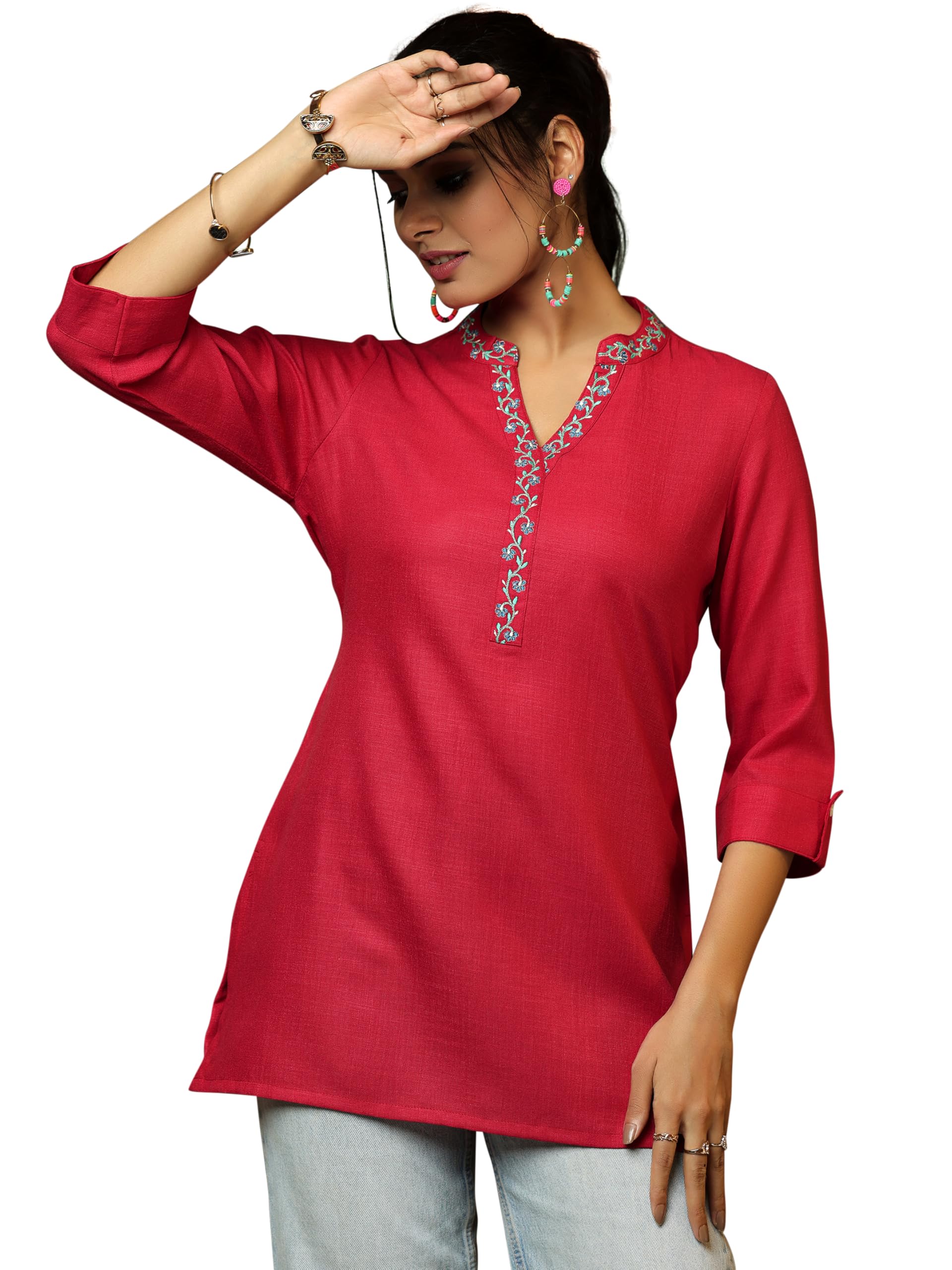 Libas Womens Solid Cotton Blend Straight Kurti For Women Pink