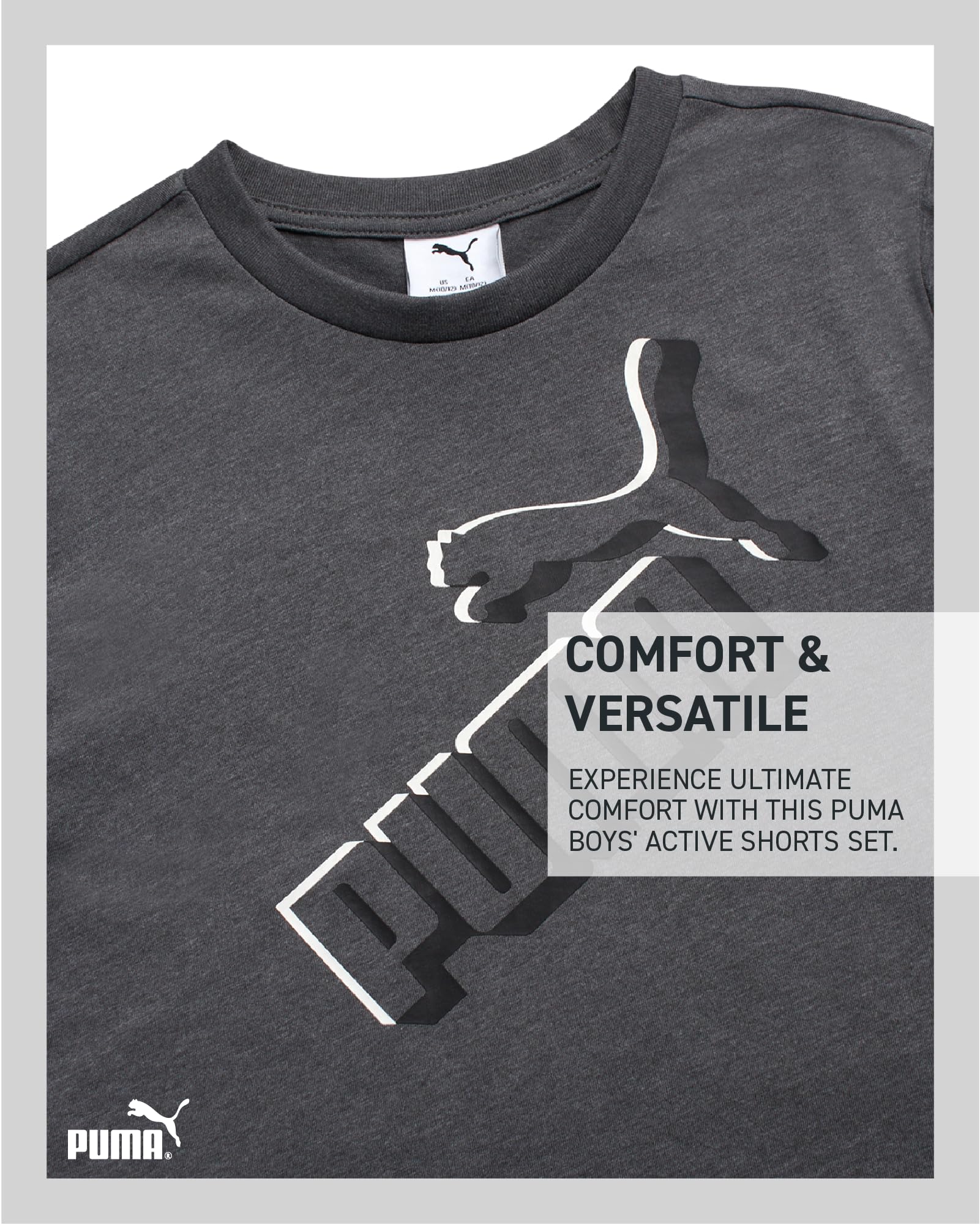 PUMA Boys' Active Shorts Set - 3 Piece Performance T-Shirt, Dry Fit Tank Top, and Gym Shorts - Activewear Set for Boys (S-L), Si