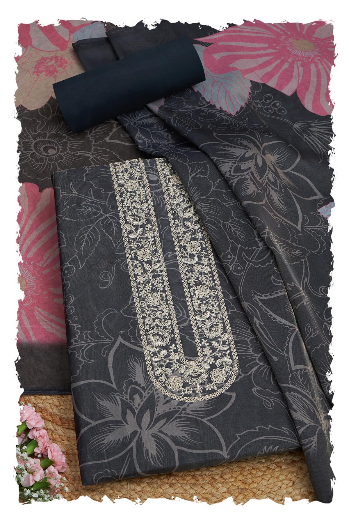 Soch Women Tissue Shimmer Floral Print Unstitched Dress Material with Zari