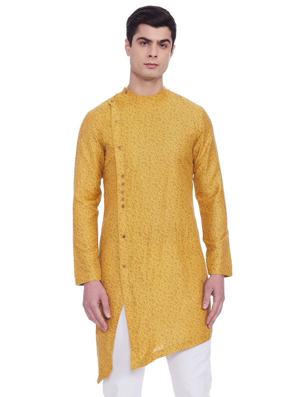 Manyavar MenS Art Silk Kurta (Ml11906_Yellow_L)