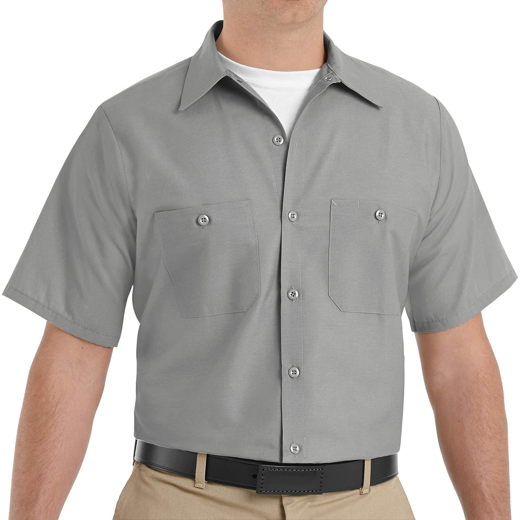 Red Kap Mens Standard Industrial Work Shirt, Regular Fit, Short Sleeve, Light grey, Large