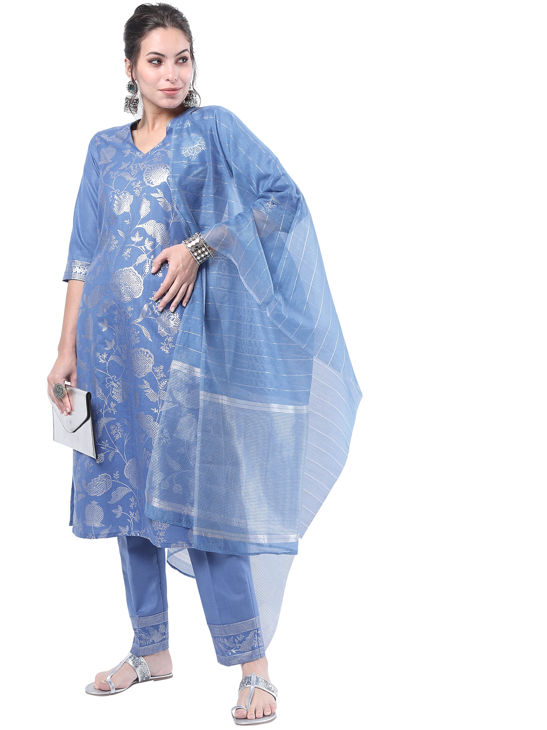 Ketch Polyester Womens Kurta Pant With Dupatta (Khk3000199_Blue,M