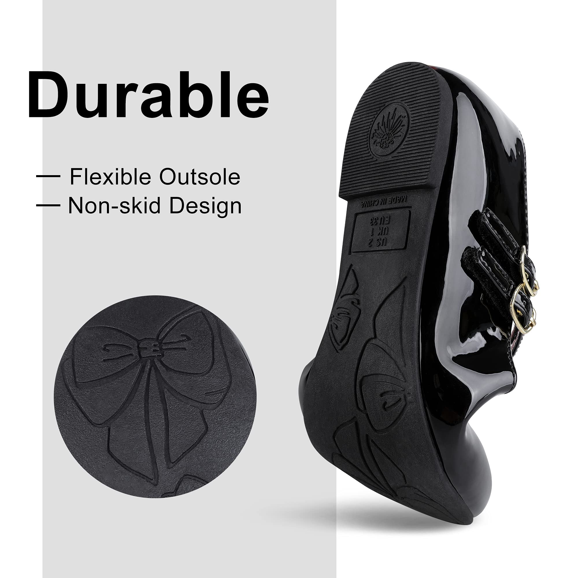 MIXIN Girls Dress Shoes Mary Jane Shoes for Girl Ballet Flats Back to School Princess Wedding Shoes Black Size 3