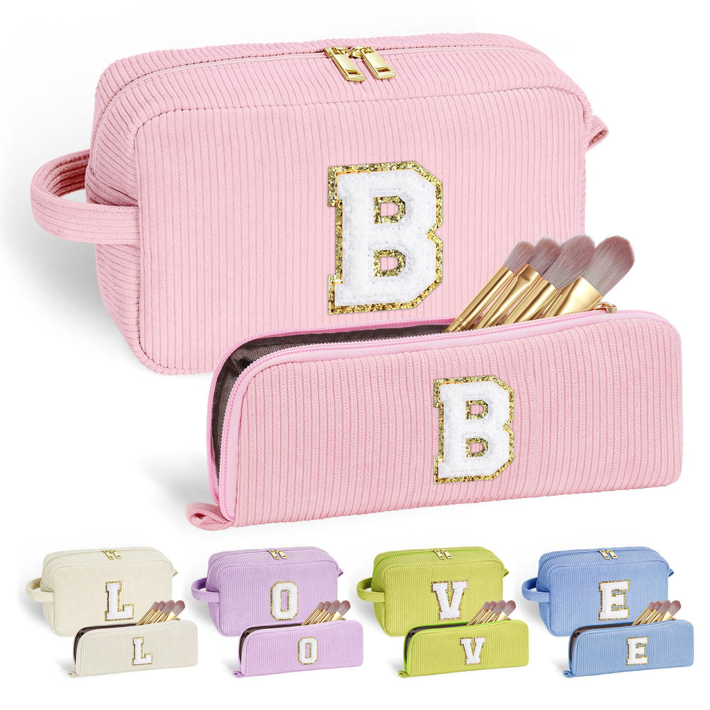 YOOLIFE Make Up Bag Makeup Pouch - Initial Travel Makeup Bag Cute Makeup Bag Cosmetic Bag Travel Essentials Makeup Bags Pink Mak