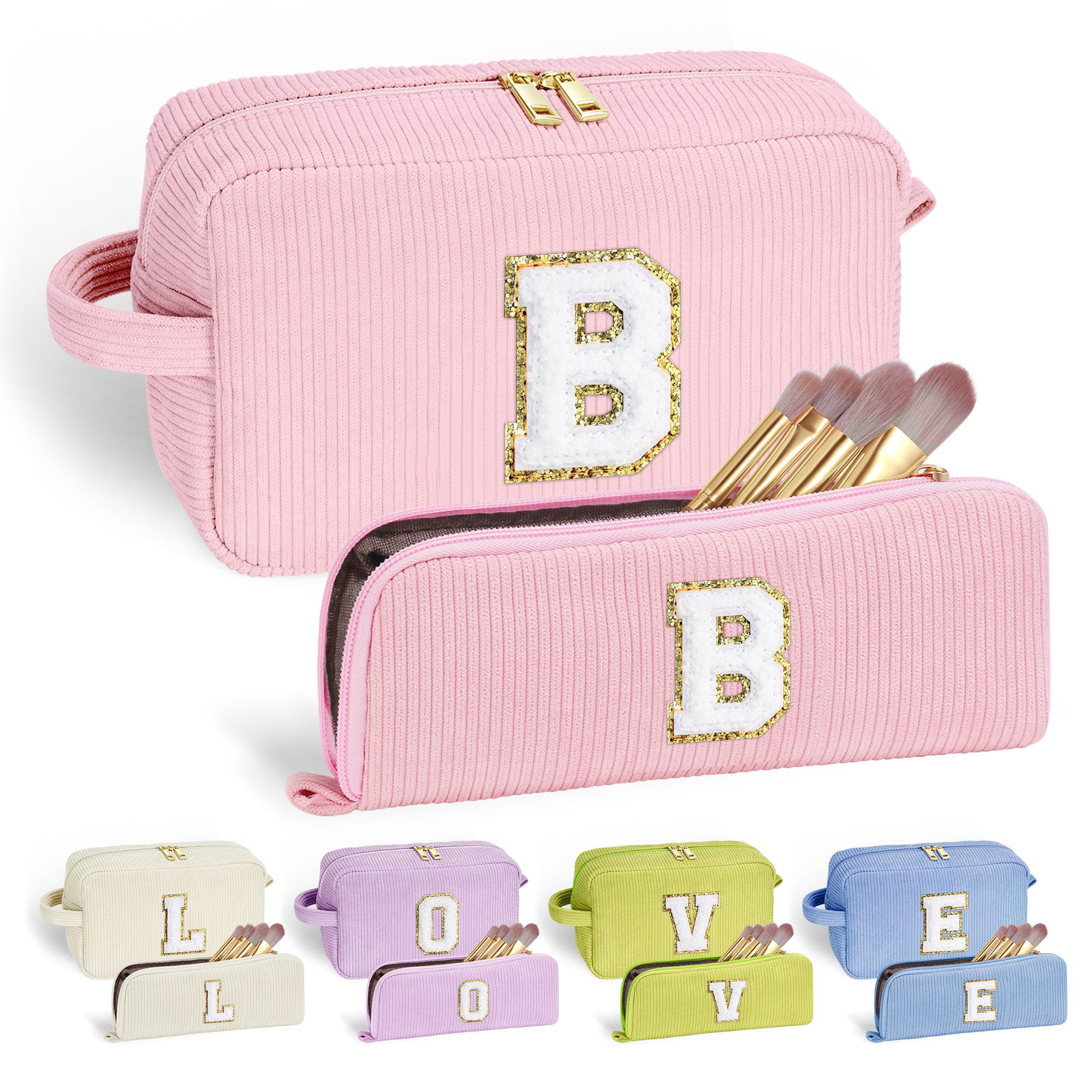 YOOLIFE Make Up Bag Makeup Pouch - Initial Travel Makeup Bag Cute Makeup Bag Cosmetic Bag Travel Essentials Makeup Bags Pink Mak