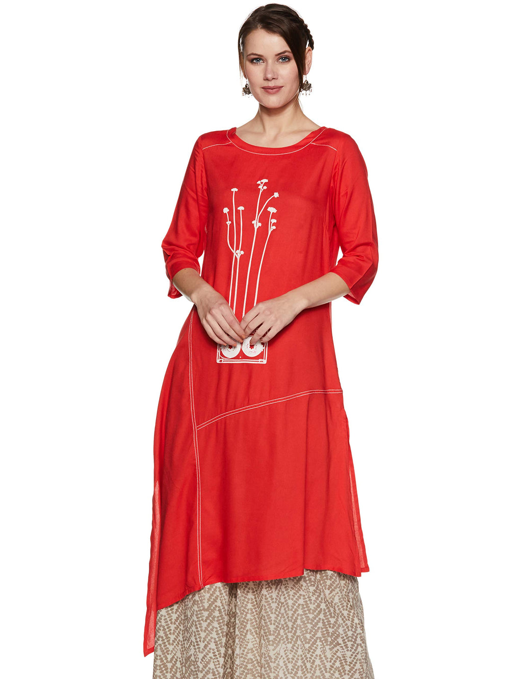 W For Woman Women'S Asymmetrical Hemline Kurta (19Few12039-P111610_Red_6)