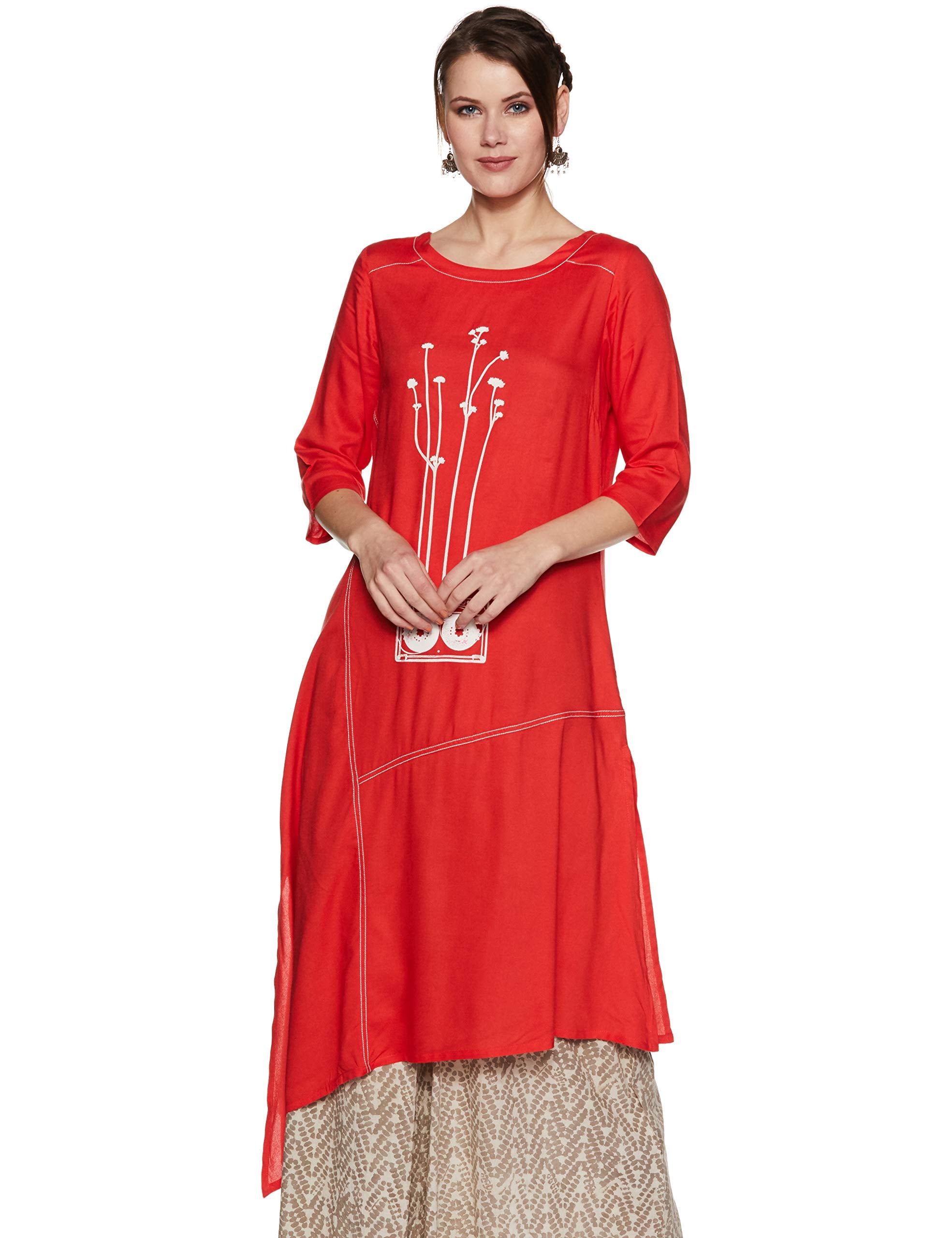 W For Woman Women'S Asymmetrical Hemline Kurta (19Few12039-P111610_Red_6)