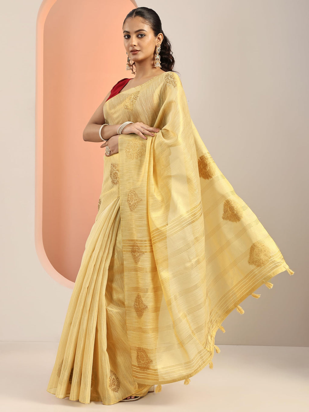 Libas Womens Woven Design Silk Blend Saree With Blouse Piece