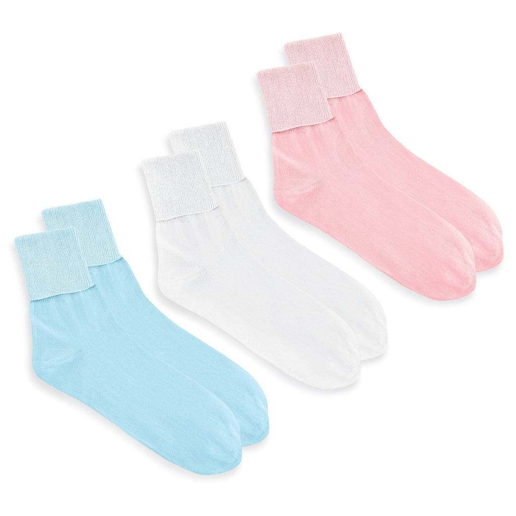buster brown Womens 100% Cotton Socks Fold Over Bobby Socks Ankle Socks, 3 Pairs - Pastel Colors - S