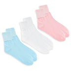 buster brown Womens 100% Cotton Socks Fold Over Bobby Socks Ankle Socks, 3 Pairs - Pastel Colors - S