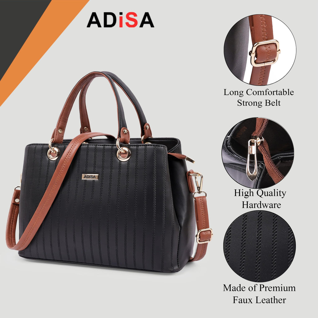 ADISA texture stripes handbag shoulder bag for women and girls with sling belt (AD4074-BLA)