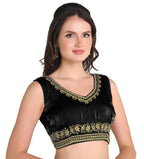 Pujia Mills Womens Sequin Embroidered V Neck Sleeveless Readymade Saree Blouse Indian Ethnic Designer Stitched Readymade Saree 