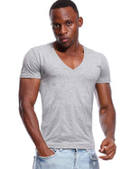 Deep V Neck T Shirt for Men Low Cut Vneck Tee Invisible Tshirt Vee Top Gray S