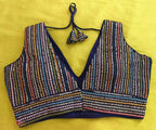 Pujia Mills Womens Sleeveless Readymade sabyasachi Pattern V Neck Blouse Embroidery Work with Sequence Blouse Indian Ethnic wea