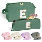 YOOLIFE 2 Pieces Girls Makeup Bag - Initial Travel Make Up Bag Cosmetic Bag Personalized Mom Birthday Gifts for Mom Grandma Teac