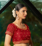 Pujia Mills WomenS Red Readymade Blouse Embroidery Multi Coding Gold Thread Indian Ethnic Designer Blouse Stitched WomenS Read