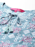 Anubhutee Women'S Pure Cotton Geometric Printed Blue A-Line Kurti