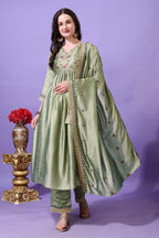 Pratham Blue WomenS Silk Embroidered Anarkali Kurta Palazzos With Dupatta |Kurta Set For Women |Women Kurta |Women Embroidered