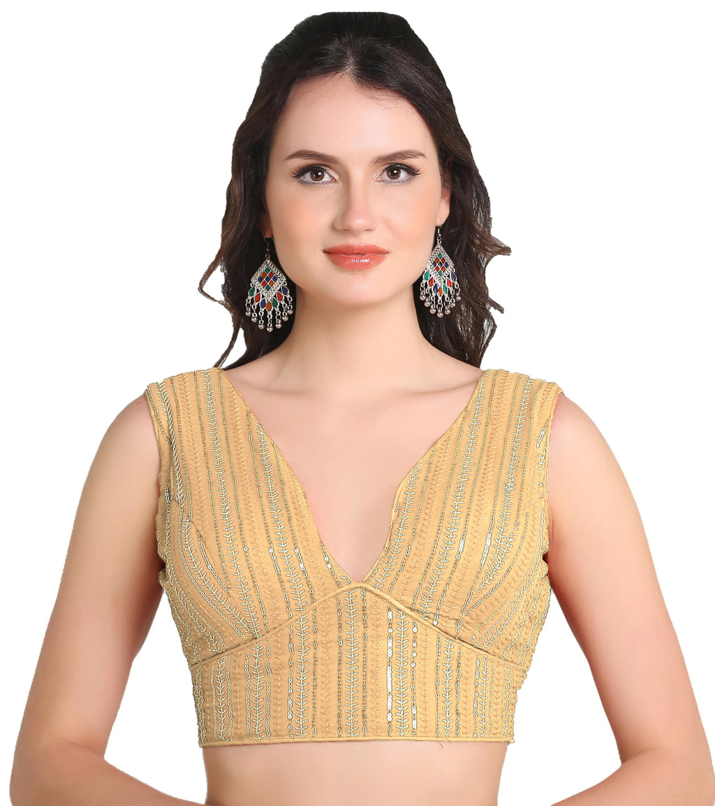 Pujia Mills WomenS Indian Ethnic Wear Sabyasachi Sequence With Dhaga Embroidered Zari Work Sweetheart Neck Blouse Sleeveless Re