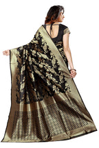 Shasmi Black and Golden Silk Blend Kanchipuram Jacquard Woven Designing Saree for Women