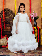 Aarika Girls White Colour Emballished Net Gown (4-11 Years)