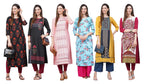 ANNI DESIGNER Women's Crepe Straight Printed Kurta Pack of 6 (Crepe Combo-6_5_L_Newly_Multicolor_Large)