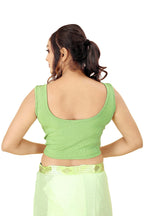 Shasmi WomenS & Girls Solid Ribbed Square Neck Collarless Sleeveless Slim Fit Simplicity Blouse For Women (Blouse 36 Pista Gre
