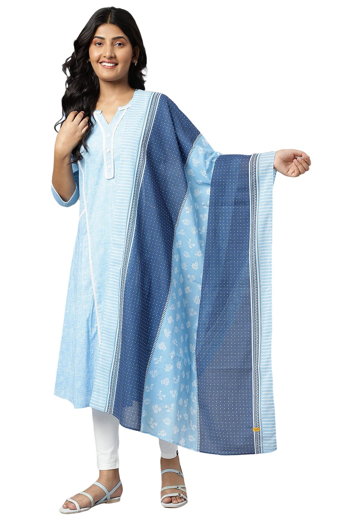 Aurelia Women Ice Blue Cotton Printed Dupatta_22Aua80002-505717_Fs