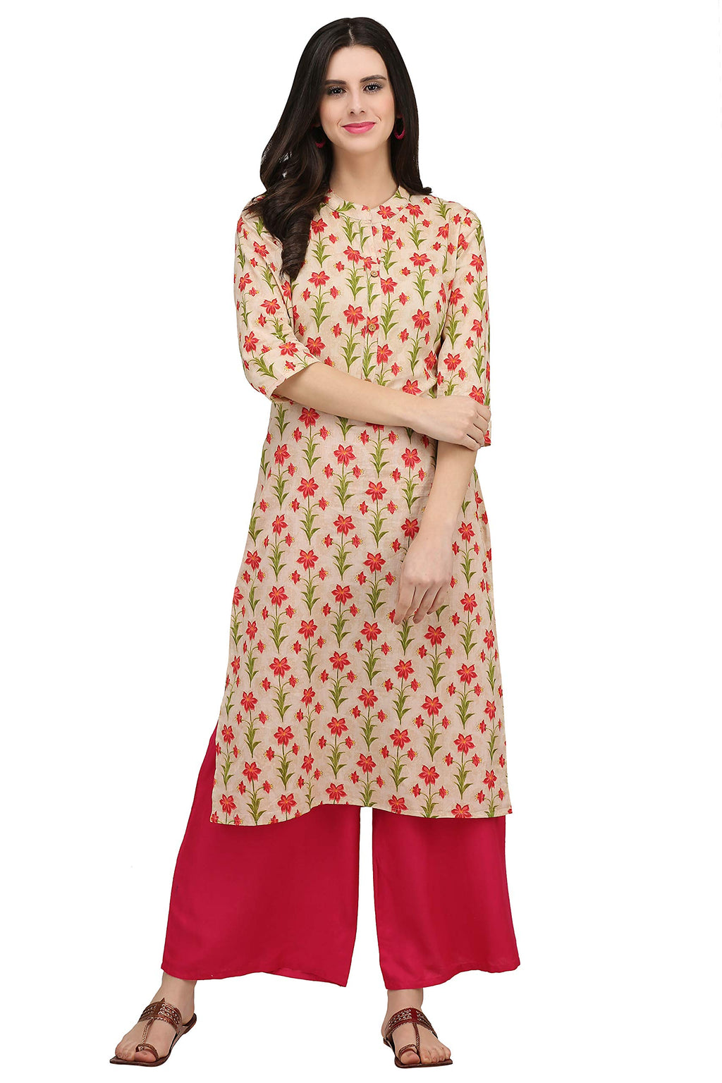 Gosriki Women'S Cotton Kurta (Kur190023-Xxl_2Xl_Beige)