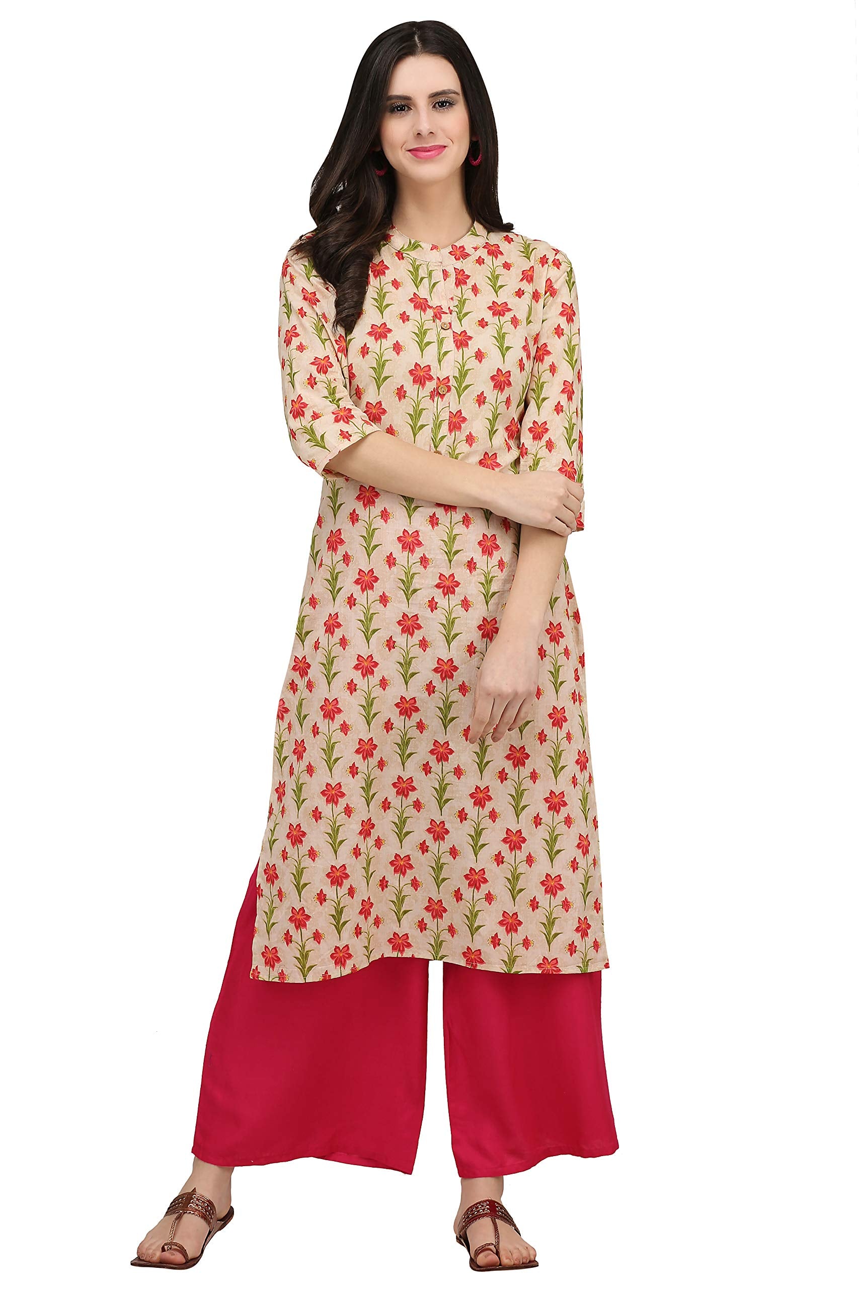 Gosriki Women'S Cotton Kurta (Kur190023-Xxl_2Xl_Beige)