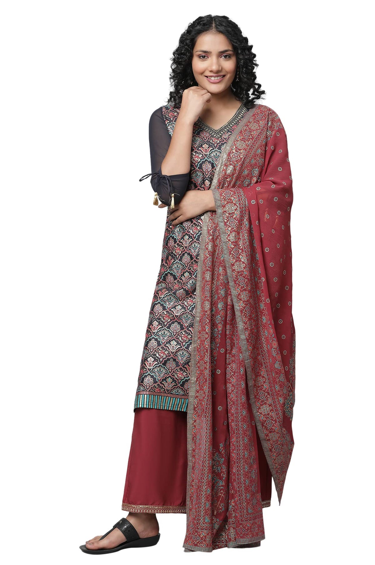 Aurelia Women Navy Festive Liva Kurta, Palazzo & Dupatta Set_22Auas13517-505398_Xl