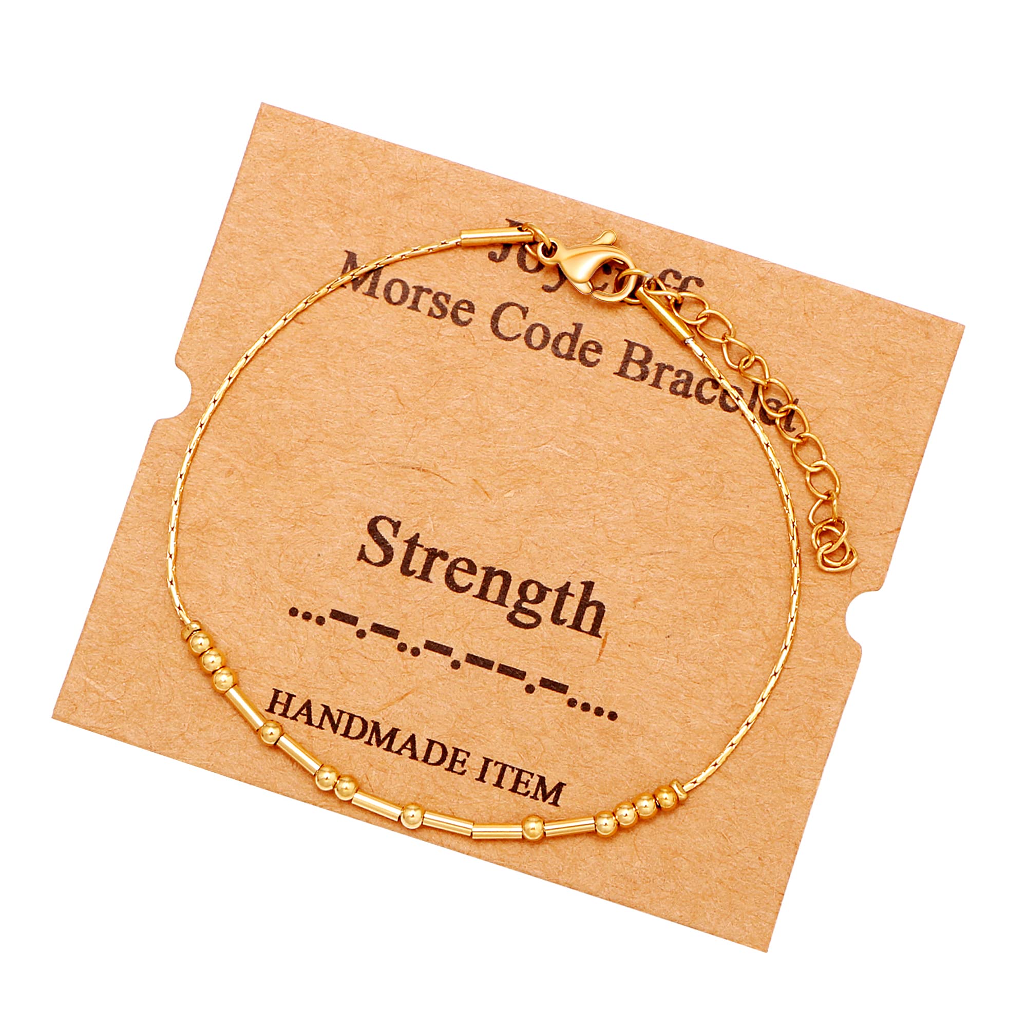 JoycuFF Strength Gold Morse Code Bracelets Inspirational Gifts for Women Best Friends Mom Sister Daughter Birthday Mother's Day