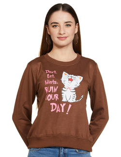 Ketch WomenS Cotton Blend Round Neck Sweatshirt (Khss000171_Brown