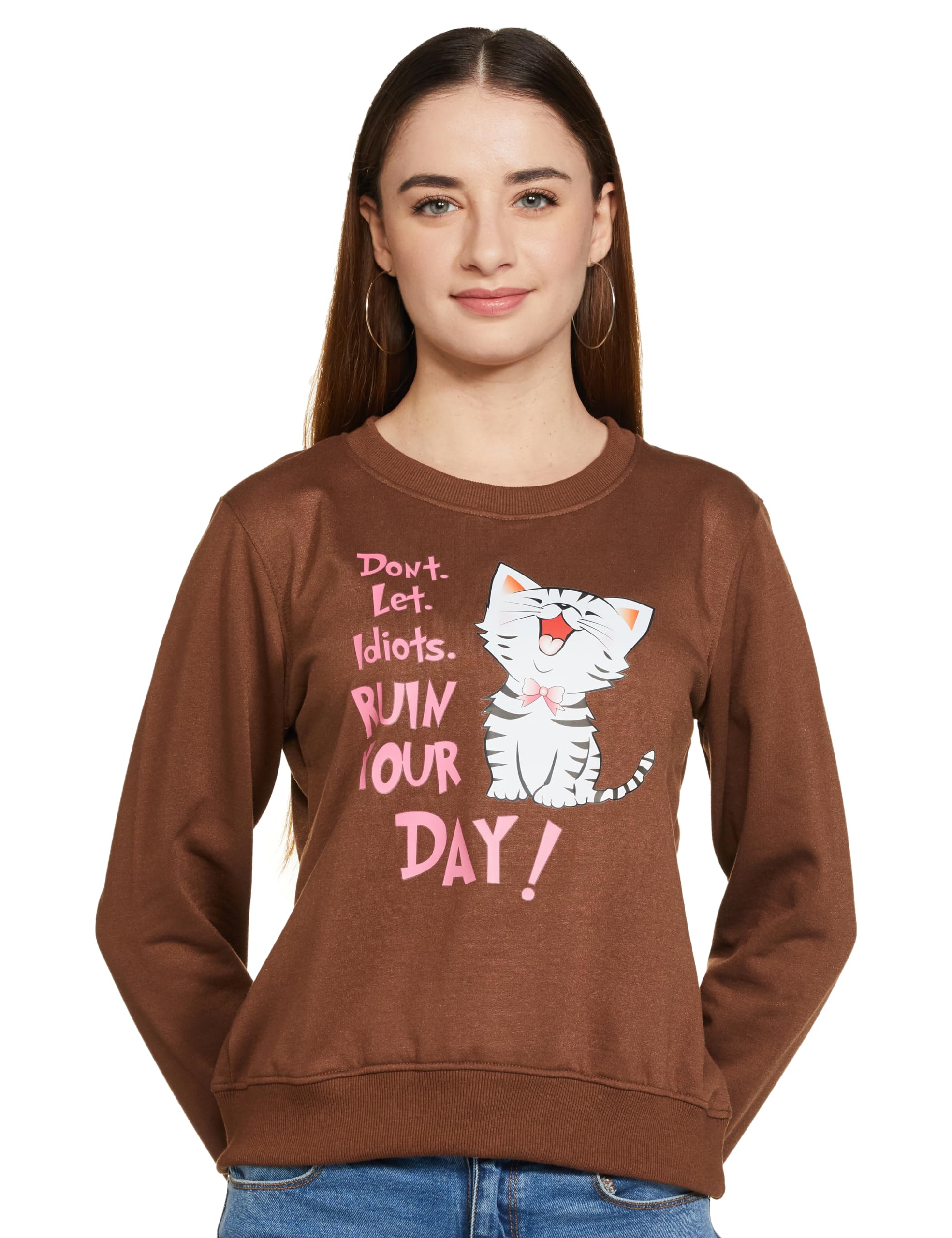 Ketch WomenS Cotton Blend Round Neck Sweatshirt (Khss000171_Brown