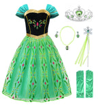 JerrisApparel Girls Princess Costume Snow Party Halloween Cosplay Fancy Dress (Green with Accessories)
