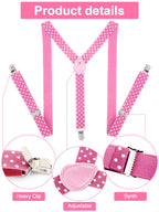 SATINIOR Suspender and Bow Tie Set 80s Clip on Suspenders for Men Women(Pink with White Dots)