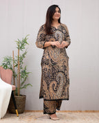 ANNI DESIGNER Palazzo women s viscose rayon printed straight kurta, Black, 44
