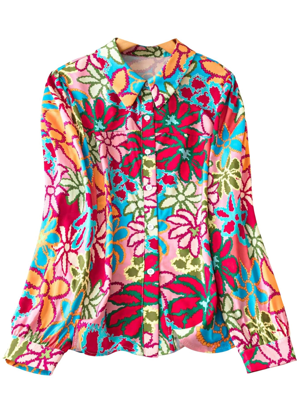 Shasmi Girls & Womens Solid White Colorful Casual Fit Lapel Cardigan Shirt Colorful Flower Printed Long Sleeve Shawl Collared 