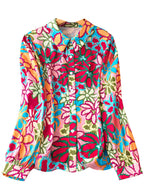 Shasmi Girls & Womens Solid White Colorful Casual Fit Lapel Cardigan Shirt Colorful Flower Printed Long Sleeve Shawl Collared 