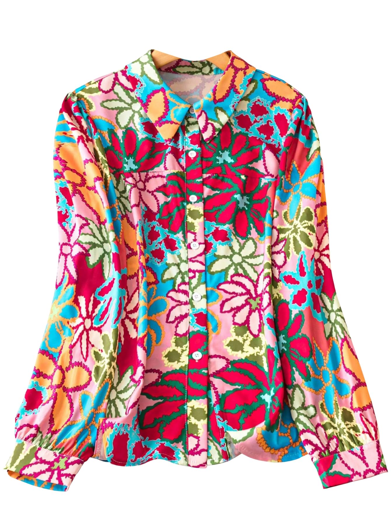 Shasmi Girls & Womens Solid White Colorful Casual Fit Lapel Cardigan Shirt Colorful Flower Printed Long Sleeve Shawl Collared 