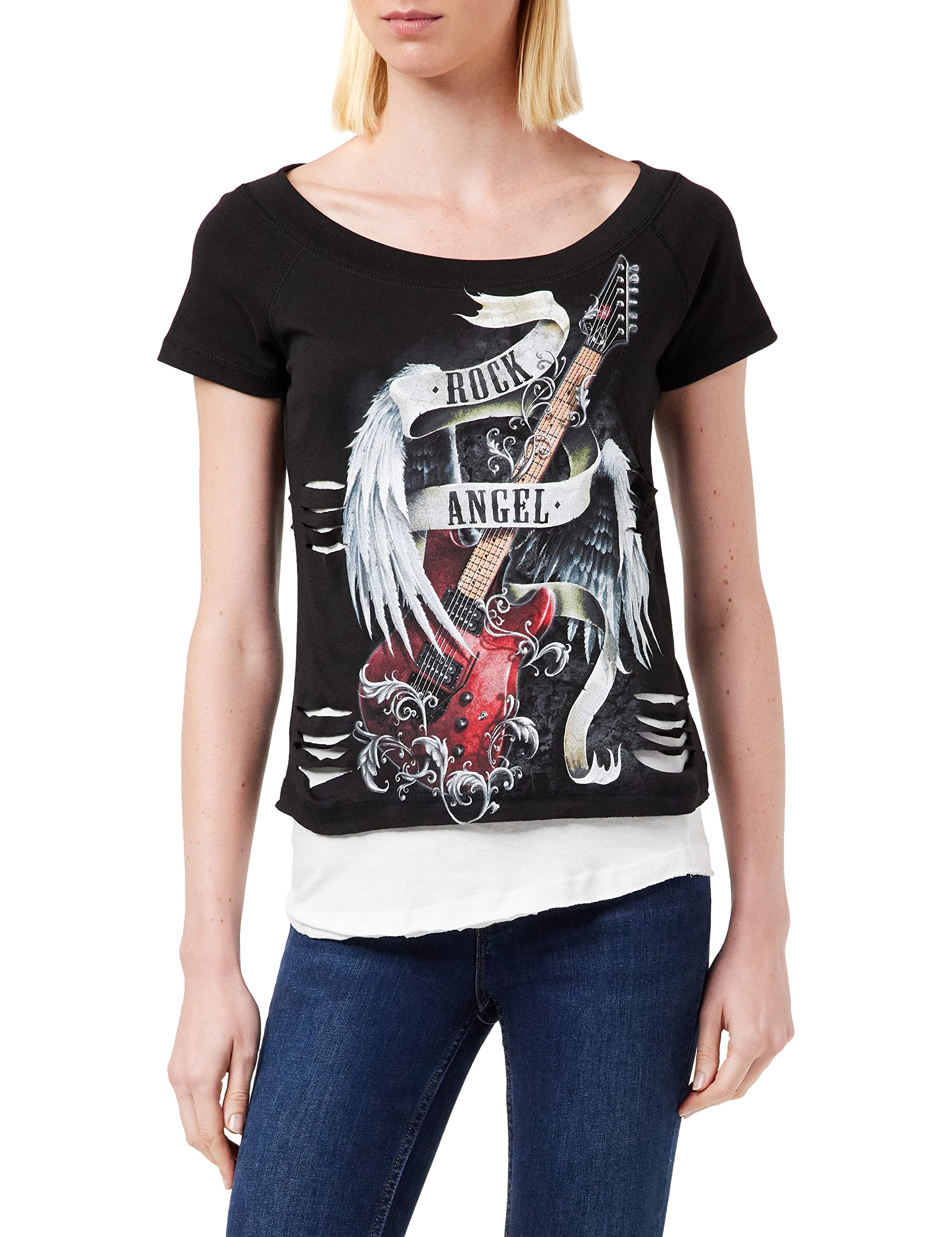 Spiral - ROCK ANGEL - 2in1 White Ripped Top Black - XXL
