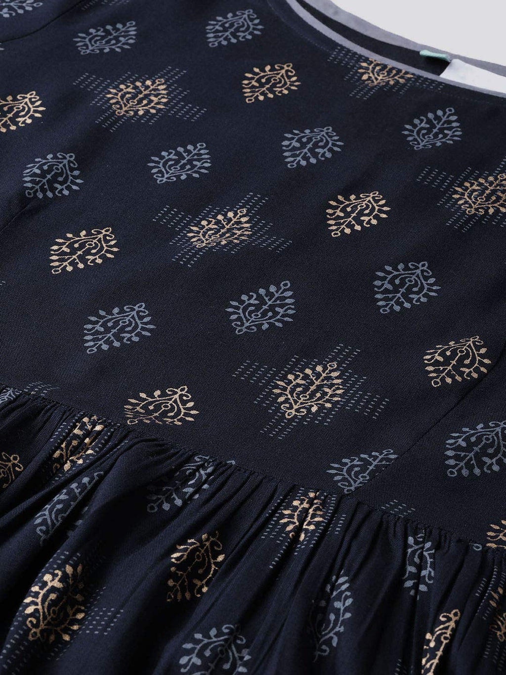 Idalia Navy Blue Gold Pure Cotton 3/4 Sleeve Kurta Set With Dupatta For Women