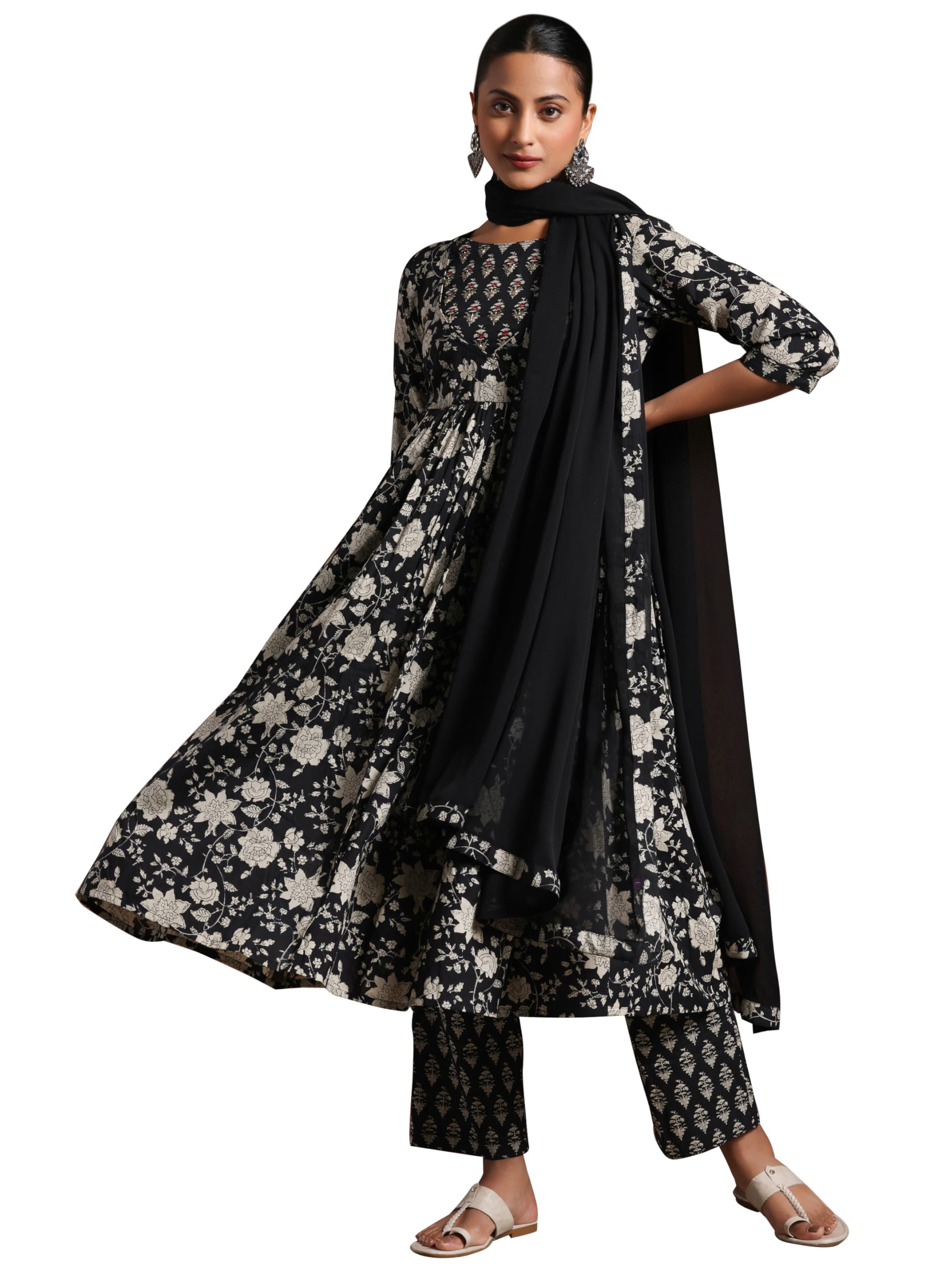 Libas Printed Pure Cotton Anarkali Kurta With Trouser And Dupatta-27835Xl