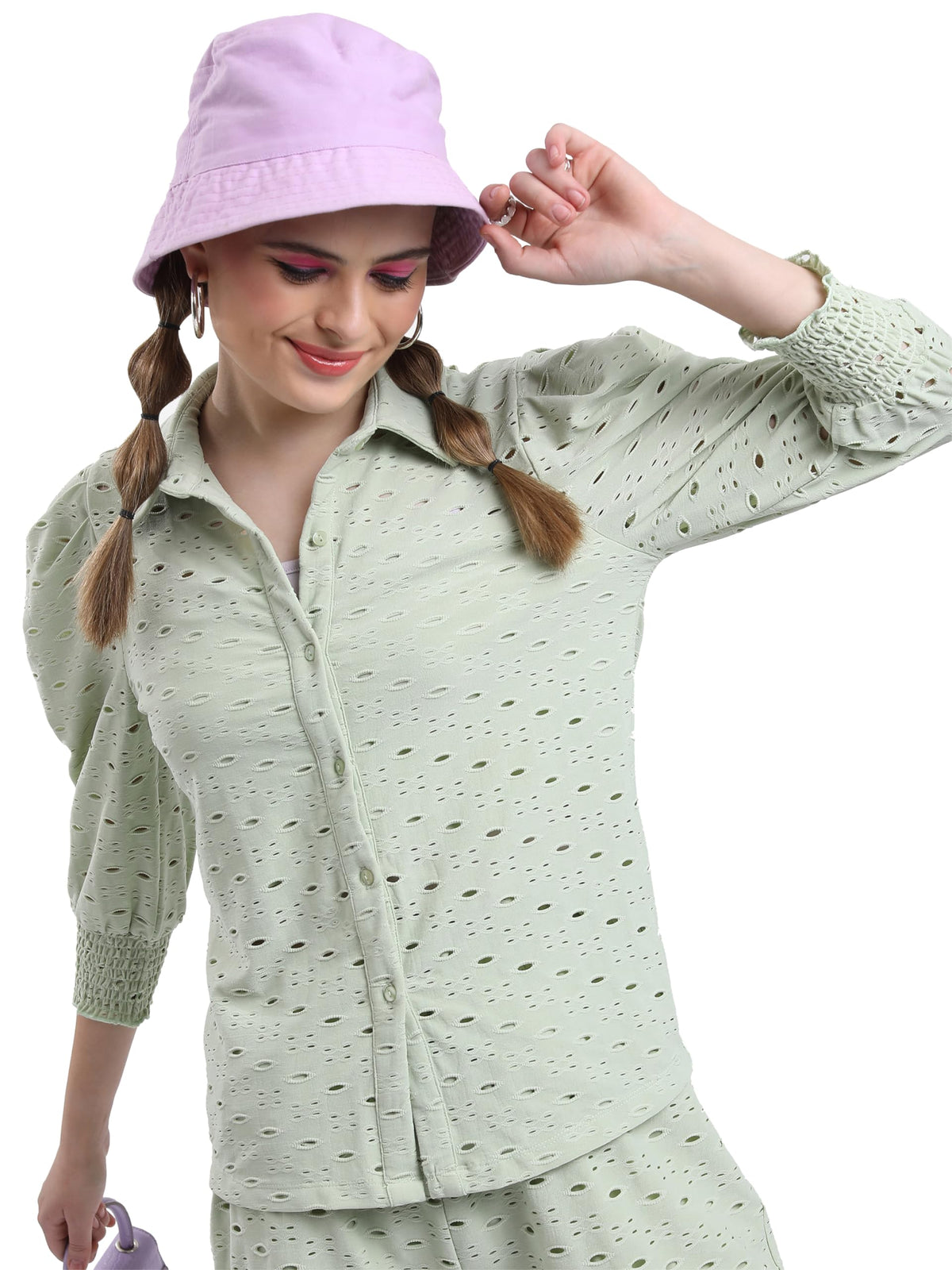 Ketch Cotton Blend WomenS Regular Fit Shirt (Khsh001356_Olive, Large