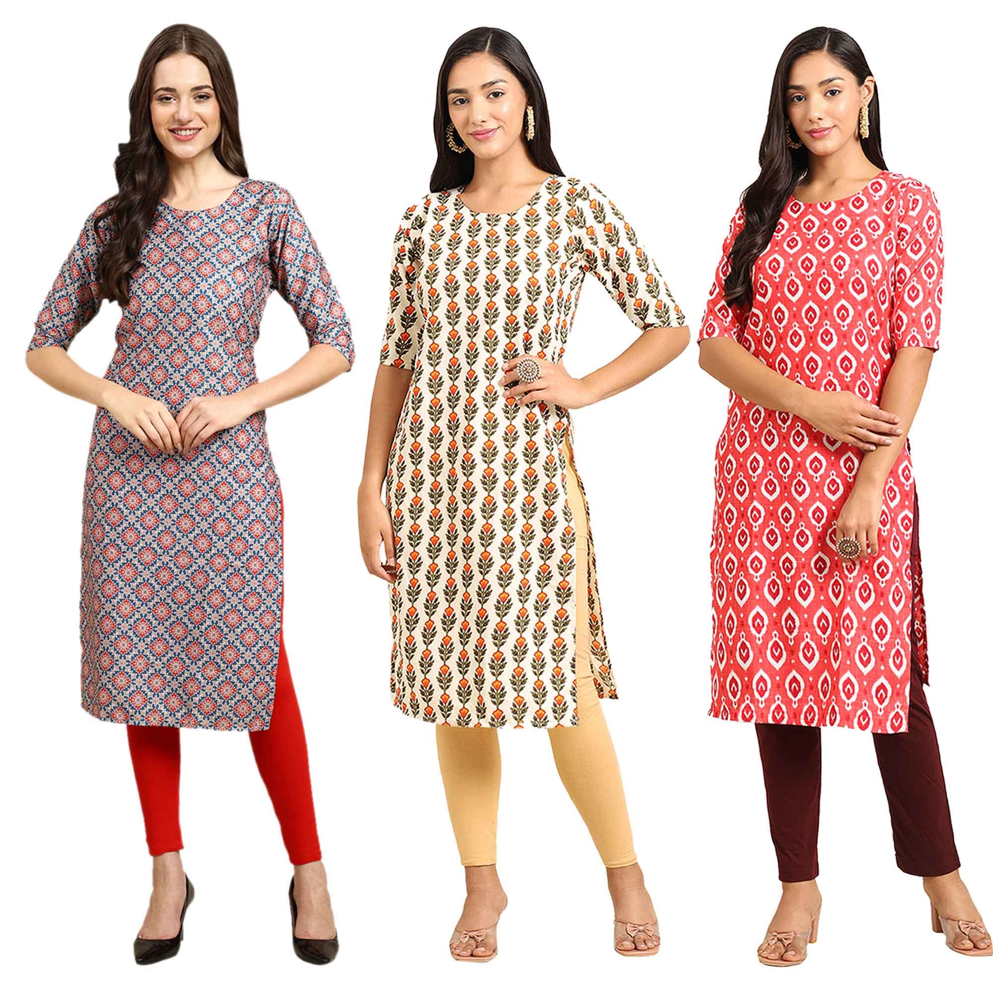 Pinkmint Women'S Crepe Digital Print Straight Kurta [Pack Of 3] (Ckk-372-352-346-Xxl)