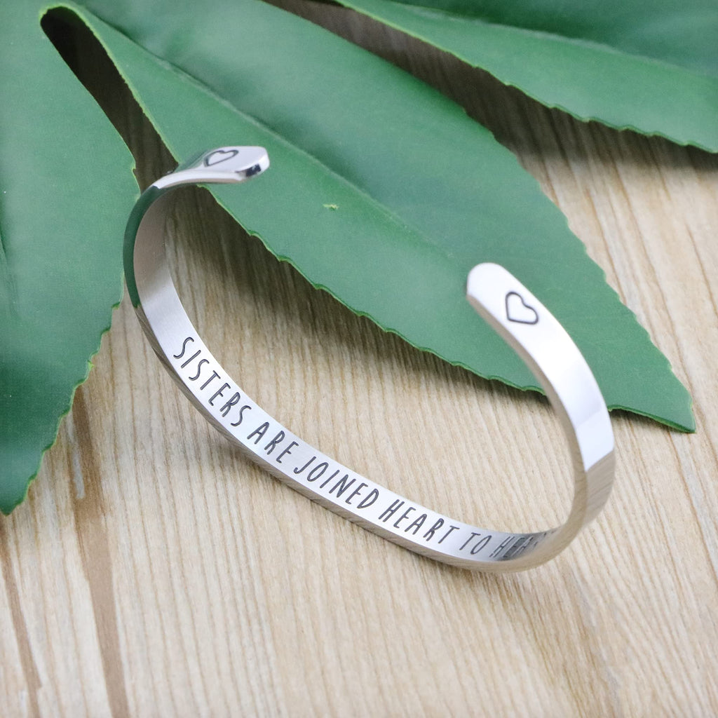 Memgift Sister Are Joined Heart to Heart Cuff Bracelets Gifts for Women Birthday Christmas Graduation Gifts for Friendship Siste