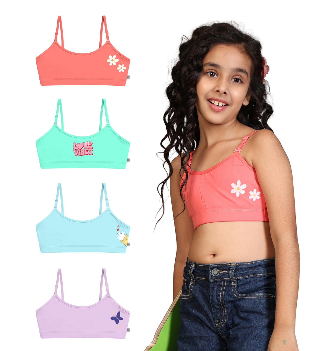 Kyda Kids Girls Antibacterial Printed Cotton Non Padded, Beginners Bra For Girls